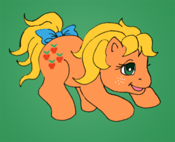 Size: 589x476 | Tagged: safe, artist:sailortwilight, applejack (g1), g1, filly, tail bow, younger