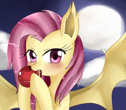 Size: 800x697 | Tagged: safe, artist:haruliina, fluttershy, g4, apple, female, flutterbat, solo, that pony sure does love apples