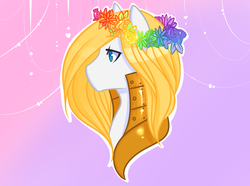 Size: 1243x925 | Tagged: safe, artist:azure-doodle, oc, oc only, oc:ice shine, pony, armor, bust, floral head wreath, gradient background, portrait, solo