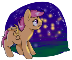 Size: 4515x3744 | Tagged: safe, artist:gigandjett, scootaloo, firefly (insect), pegasus, pony, g4, blank flank, female, filly, foal, night, open mouth, solo, spread wings, wings