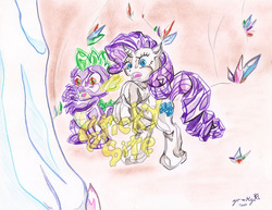 Size: 647x499 | Tagged: safe, artist:wolfwhite-x, rarity, spike, dragon, pony, unicorn, g4, encasement, petrification