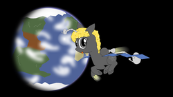 Size: 1920x1080 | Tagged: safe, artist:eagle1division, object pony, original species, antenna, camera, earth, equestria, equus, flying, foil, gold foil, orbit, parabolic reflector, ponified, rocket, satellite, satellite dish, satellite pony, solar battery, space