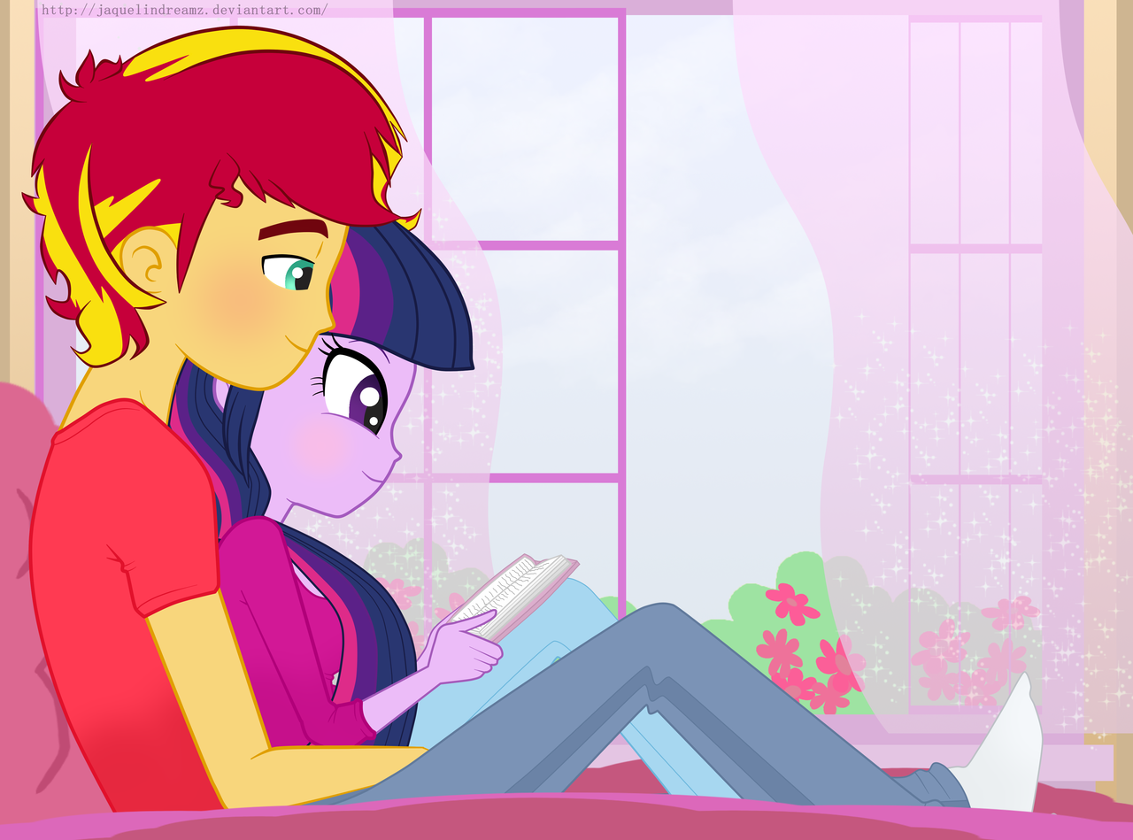 772869 - dead source, source needed, safe, artist:jaquelindreamz, sunset  shimmer, twilight sparkle, equestria girls, duo, equestria guys, female,  half r63 shipping, male, reading, rule 63, shipping, straight, sunset  glare, sunsetsparkle, twiglare, twilight