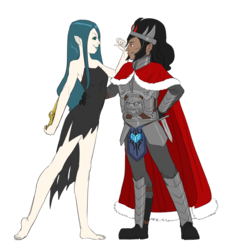 Size: 3874x3981 | Tagged: safe, artist:carnifex, king sombra, queen chrysalis, human, g4, armor, barefoot, clothes, dagger, dress, eye contact, feet, high res, humanized, lipstick, pointed ears, ship:chrysombra, shipping, simple background, smiling, toes, transparent background