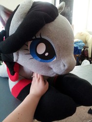 Size: 960x1280 | Tagged: safe, artist:littlewolfstudios, oc, oc only, pegasus, pony, available, black, commission, cute, eye, face, gray, irl, life size, photo, plushie, red, tech pony