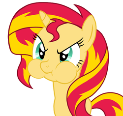 Size: 582x549 | Tagged: safe, artist:zat, sunset shimmer, pony, unicorn, g4, angry, female, puffy cheeks, simple background, solo, white background