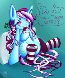 Size: 1000x1200 | Tagged: safe, artist:veronvantas, oc, oc only, pony, clothes, socks, solo, striped socks, wine