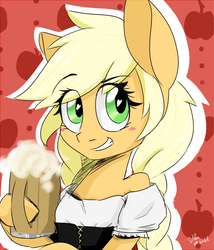 Size: 855x1000 | Tagged: safe, artist:silbersternenlicht, applejack, earth pony, anthro, g4, female, oktoberfest, solo