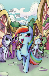 Size: 791x1217 | Tagged: safe, artist:agnesgarbowska, idw, apple bloom, big macintosh, rainbow dash, earth pony, pony, friends forever #6, g4, my little pony: friends forever, spoiler:comic, comic, idw advertisement, male, preview, stallion, swag, unnamed character, unnamed pony