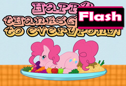 Size: 822x567 | Tagged: safe, artist:thysania, pinkie pie, g4, apple, cute, flash, food, picture, plate, thanksgiving