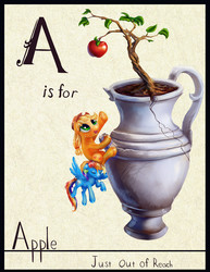 Size: 1700x2200 | Tagged: safe, artist:viwrastupr, applejack, rainbow dash, g4, alphabet, apple
