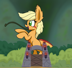 Size: 1280x1205 | Tagged: safe, artist:heir-of-rick, applejack, monster pony, original species, pony, tatzlpony, daily apple pony, g4, bipedal, ear fluff, impossibly large ears, jurassic park, jurassic world, tatzljack