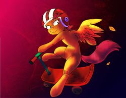 Size: 1206x934 | Tagged: safe, artist:firebird145, artist:joey darkmeat, scootaloo, pony, g4, bipedal, female, helmet, scooter, solo