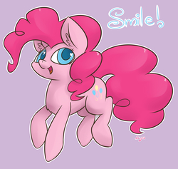 Size: 1200x1139 | Tagged: safe, artist:erysz, pinkie pie, earth pony, pony, g4, chest fluff, colored pupils, ear fluff, female, heart eyes, mare, open mouth, purple background, simple background, solo, wingding eyes