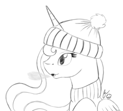 Size: 1280x1161 | Tagged: safe, artist:iraincloud, princess luna, lunadoodle, g4, clothes, female, hat, monochrome, solo, sweater