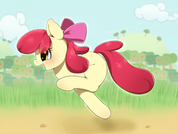 Size: 1200x900 | Tagged: safe, artist:ayahana, apple bloom, earth pony, pony, g4, adorabloom, cute, female, filly, foal, running, solo