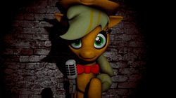 Size: 968x543 | Tagged: safe, applejack, five nights at aj's, g4, 3d, applefreddy, creepy, female, five nights at freddy's, gmod, looking at you, sharp teeth, solo, source filmmaker