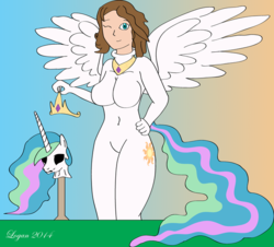 Size: 650x588 | Tagged: safe, artist:thesuitkeeper89, princess celestia, human, g4, clothes, costume, masking