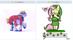 Size: 614x333 | Tagged: safe, big macintosh, fluttershy, shining armor, earth pony, pony, derpibooru, g4, exploitable meme, juxtaposition, juxtaposition win, male, meme, meta, stallion, the legend of zelda