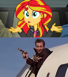 Size: 402x452 | Tagged: safe, screencap, sunset shimmer, equestria girls, g4, my little pony equestria girls: rainbow rocks, castor troy, face/off, nicolas cage, shrug, shrugset shimmer