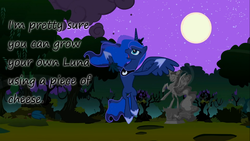 Size: 1280x720 | Tagged: safe, princess luna, g4, cheese, female, insane pony thread, moon, solo