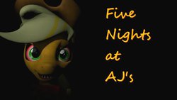 Size: 1191x670 | Tagged: safe, applejack, pony, robot, robot pony, five nights at aj's, g4, 3d, animatronic, applefreddy, creepy, creepy smile, female, five nights at freddy's, looking at you, solo