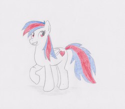 Size: 2737x2376 | Tagged: safe, artist:ponysubmarine, oc, oc only, oc:ocean bird, pegasus, pony, grin, high res, looking back, raised hoof, smiling, solo, traditional art