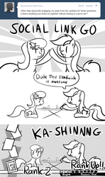 Size: 800x1347 | Tagged: safe, artist:why485, daisy, flower wishes, lily, lily valley, roseluck, ask the flower trio, g4, ask, comic, flower trio, hiimdaisy, monochrome, persona, persona 4, social link, tumblr