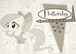 Size: 1053x745 | Tagged: safe, artist:thisisdashie, part of a set, fluttershy, g4, 1950s, 50s, black and white, bow, grayscale, retro