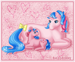 Size: 600x501 | Tagged: safe, artist:lazyjenny, baby buttons, buttons (g1), g1, mother and daughter