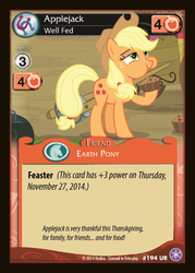 Size: 599x837 | Tagged: safe, enterplay, applejack, g4, my little pony collectible card game, ccg, fake, thanksgiving
