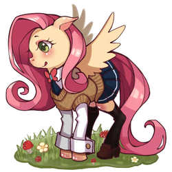 Size: 500x500 | Tagged: safe, artist:himariday, fluttershy, g4, :p, clothes, female, pixiv, solo