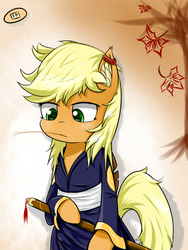 Size: 1200x1600 | Tagged: safe, artist:sticky-plaster, applejack, earth pony, semi-anthro, g4, clothes, female, solo
