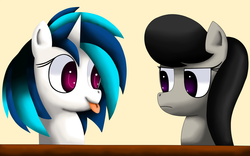 Size: 2250x1402 | Tagged: safe, artist:king-sombrero, dj pon-3, octavia melody, vinyl scratch, pony, g4, duo, tongue out