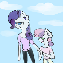 Size: 5555x5555 | Tagged: safe, artist:bambinen, rarity, sweetie belle, anthro, g4, absurd resolution, ambiguous facial structure, duo