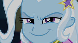 Size: 1280x714 | Tagged: safe, screencap, trixie, equestria girls, g4, my little pony equestria girls: rainbow rocks, close-up, female, smug, smug smile