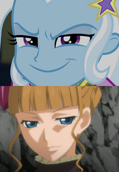 Size: 400x574 | Tagged: safe, trixie, equestria girls, g4, my little pony equestria girls: rainbow rocks, beatrice (umineko), close-up, comparison, smug, smug smile, umineko no naku koro ni