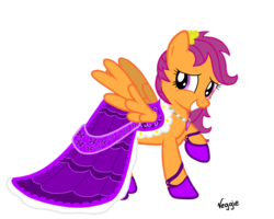 Size: 2500x2000 | Tagged: dead source, safe, artist:veggie55, scootaloo, pegasus, pony, g4, boots, clothes, dress, female, gala dress, jewelry, mare, necklace, older, raised hoof, shoes, simple background, solo, spread wings, transparent background, wings