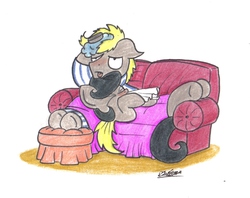 Size: 1544x1220 | Tagged: safe, artist:bobthedalek, oc, oc only, oc:mixed melody, oc:octavia's father, oc:octavia's mother, oc:ostinato melody, earth pony, pony, blanket, clothes, cold, couch, duo, female, male, messy mane, nose blowing, pajamas, red nosed, sick, sneezing, tissue, traditional art