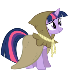 Size: 3000x3215 | Tagged: safe, artist:kyute-kitsune, clover the clever, twilight sparkle, pony, unicorn, g4, burlap, female, hearth's warming eve, high res, hood, mare, simple background, solo, transparent background, unicorn twilight, vector