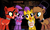 Size: 900x543 | Tagged: safe, artist:ash-melody-sonadow, fox, bonnie (fnaf), chica, five nights at freddy's, foxy, freddy fazbear, ponified