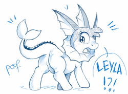 Size: 500x366 | Tagged: safe, artist:leylaligress, vaporeon, monochrome, pokémon, ponified, solo