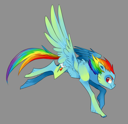 Size: 1719x1661 | Tagged: safe, artist:xenon, rainbow dash, pegasus, pony, g4, female, fluffy, running, smiling, solo, spread wings, unshorn fetlocks, windswept mane