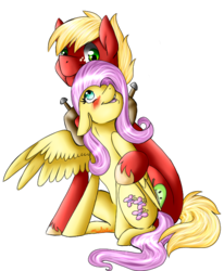 Size: 544x661 | Tagged: safe, artist:baffleddingo, big macintosh, fluttershy, earth pony, pony, g4, blushing, male, ship:fluttermac, shipping, simple background, stallion, straight, transparent background