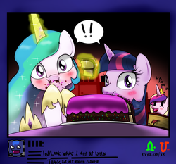 Size: 1500x1400 | Tagged: safe, artist:hoyeechun, princess cadance, princess celestia, princess luna, twilight sparkle, g4, alicorn tetrarchy, blushing, cake, cakelestia, magic