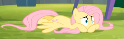 Size: 1407x447 | Tagged: safe, screencap, fluttershy, g4, rainbow falls, season 4, female, prone, solo