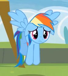 Size: 361x405 | Tagged: safe, screencap, rainbow dash, g4, rainbow falls, season 4, cute, female, sad, solo