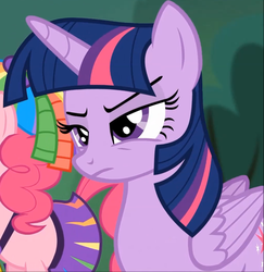 Size: 1023x1053 | Tagged: safe, screencap, pinkie pie, twilight sparkle, alicorn, pony, g4, rainbow falls, season 4, female, mare, offscreen character, solo focus, twilight sparkle (alicorn)