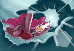 Size: 1280x885 | Tagged: safe, artist:jayzonsketch, pinkie pie, g4, cloud, drool, eyes closed, female, jetpack, sky, solo, tongue out