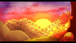 Size: 1280x720 | Tagged: safe, artist:gmrqor, applejack, earth pony, pony, g4, cowboy hat, hat, scenery, solo, sweet apple acres